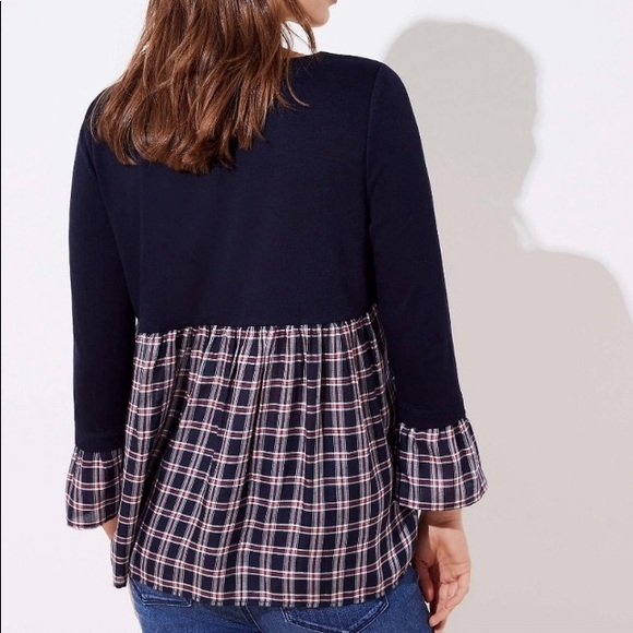 LOFT plaid mixed media top - Picture 2 of 12